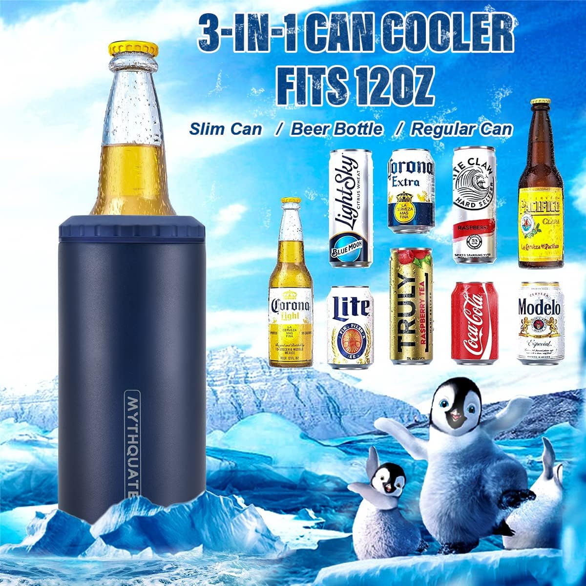 "Chill Out Buddy: The Ultimate 3-in-1 Can Cuddler for Your Beverages - Hugs Skinny Cans, Regular Cans, and Beer Bottles for 6 Hours of Frosty Fun (Navy Blue)"