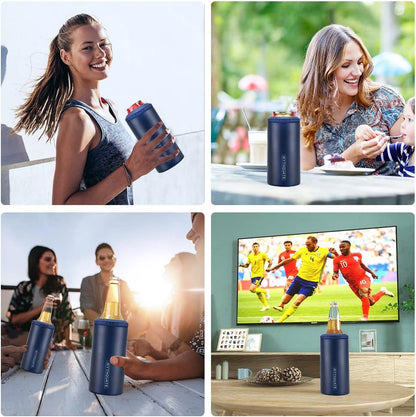 "Chill Out Buddy: The Ultimate 3-in-1 Can Cuddler for Your Beverages - Hugs Skinny Cans, Regular Cans, and Beer Bottles for 6 Hours of Frosty Fun (Navy Blue)"