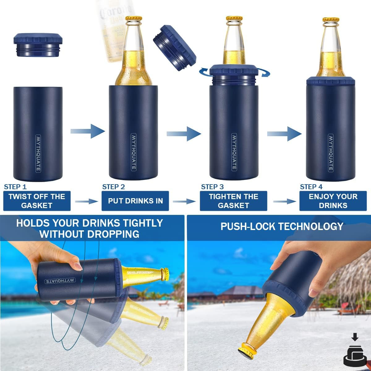 "Chill Out Buddy: The Ultimate 3-in-1 Can Cuddler for Your Beverages - Hugs Skinny Cans, Regular Cans, and Beer Bottles for 6 Hours of Frosty Fun (Navy Blue)"
