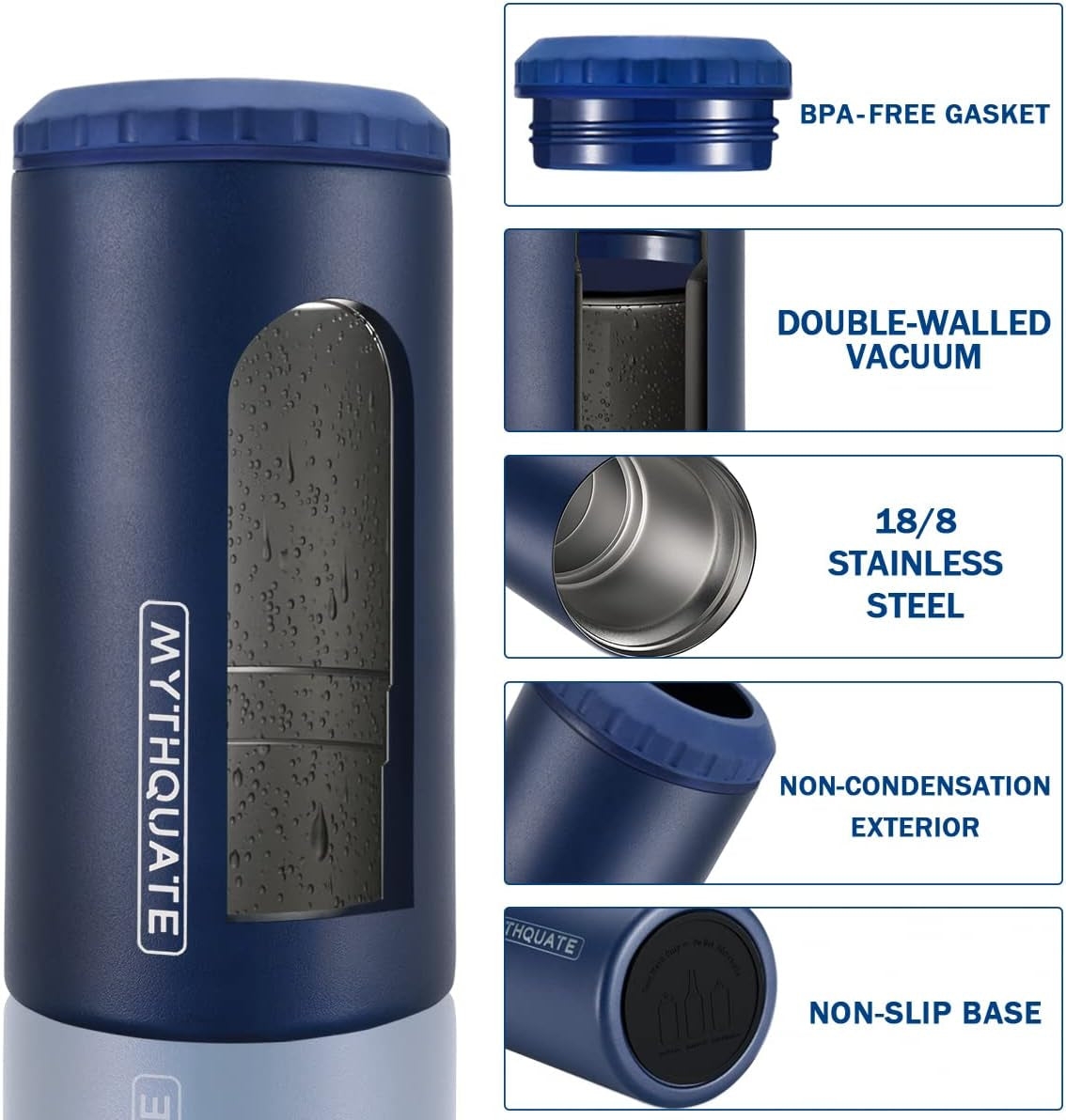 "Chill Out Buddy: The Ultimate 3-in-1 Can Cuddler for Your Beverages - Hugs Skinny Cans, Regular Cans, and Beer Bottles for 6 Hours of Frosty Fun (Navy Blue)"
